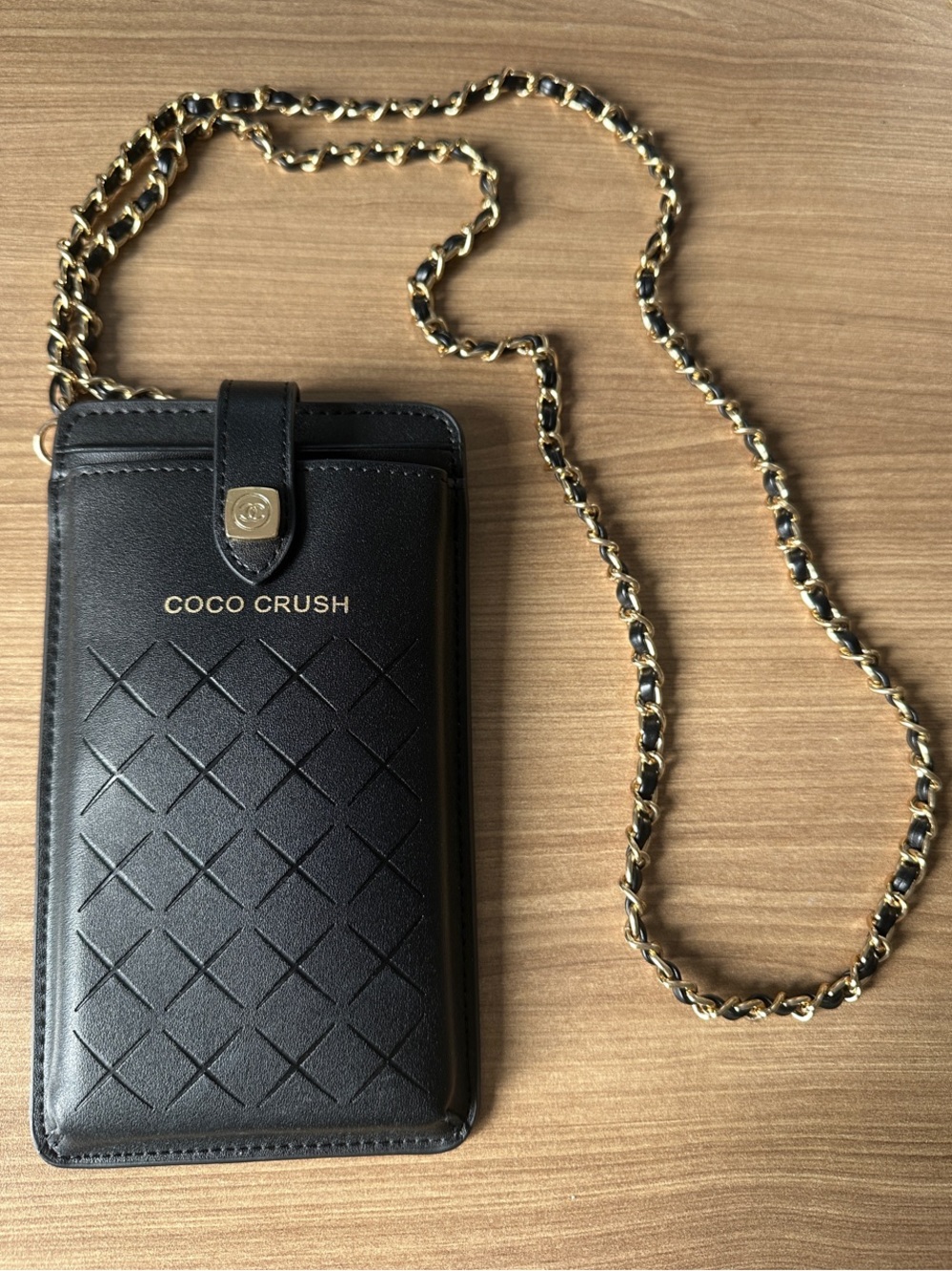 CHANEL CoCo Crush Black Leather golden Chain Crossbody Cellphone bag/pouch